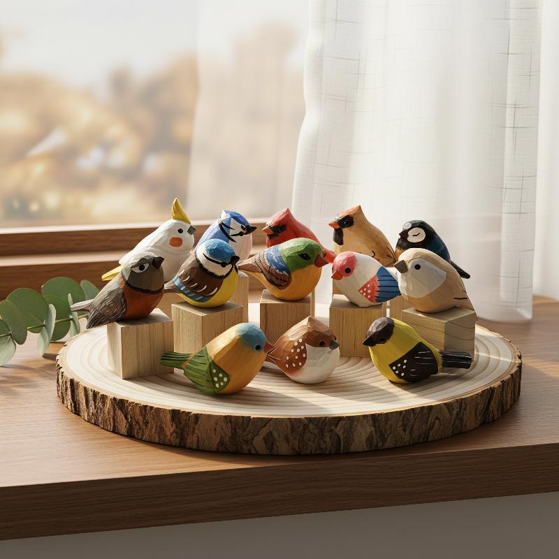 Vintage Collectibles Store - Figuras de Pássaros de Madeira Esculpidas