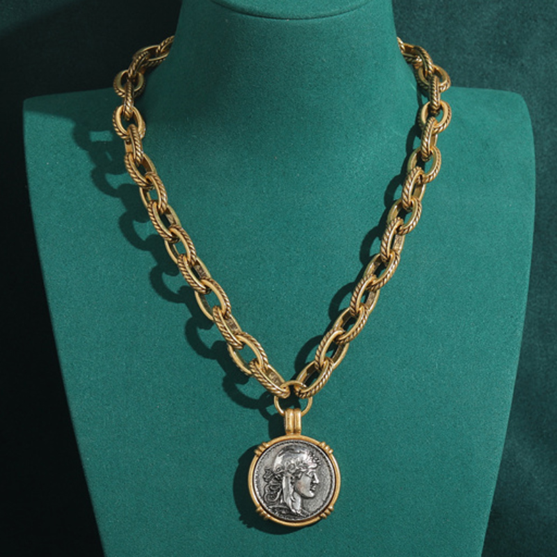 Vintage Collectible Coins - Gargantilhas vintage colar antigo avatar escultura