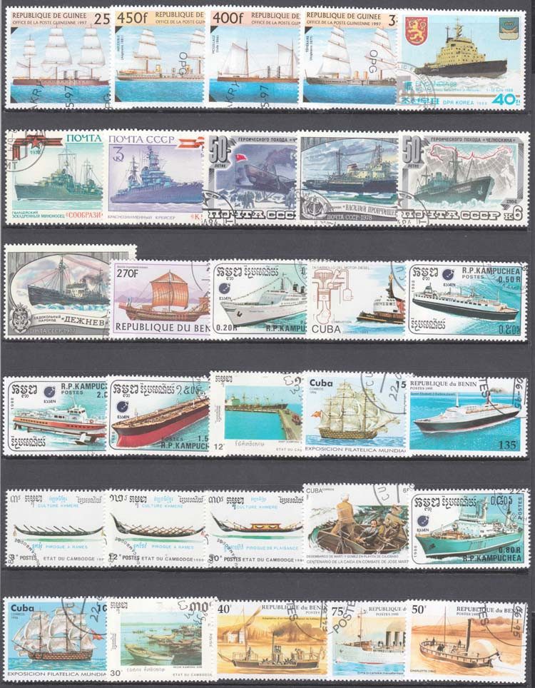 100 selos especiais de navios  - Collectible Vintage Postage Stamps avaliação e preço