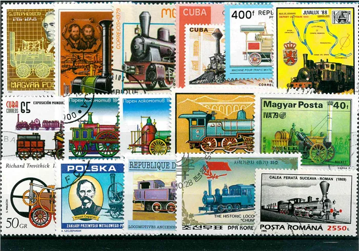 Selos de trem antigo vintage 5 - Collectible Vintage Postage Stamps avaliação e preço